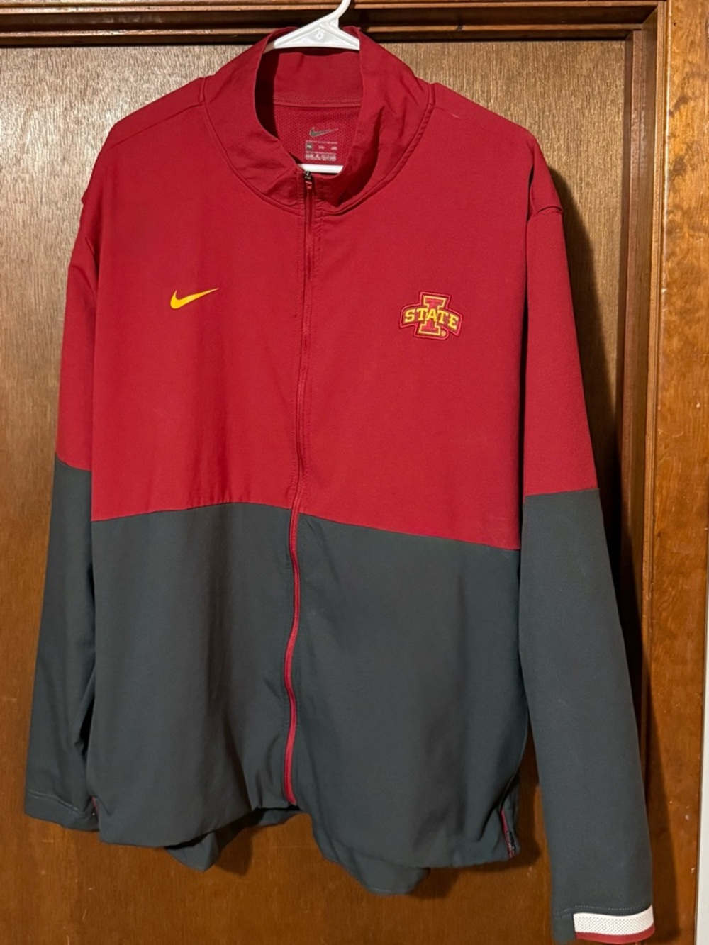 Nike Men's Red and Charcoal Two-Tone Full-Zip Performance Jacket